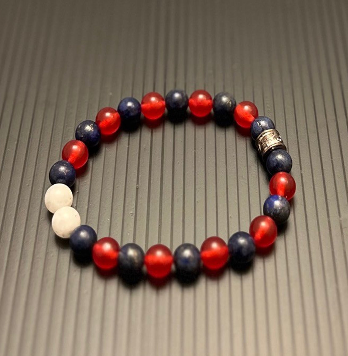 Natural Moonstone, Red Agate, Lapis Lazuli Stretchy Gemstones Bracelet, 8in