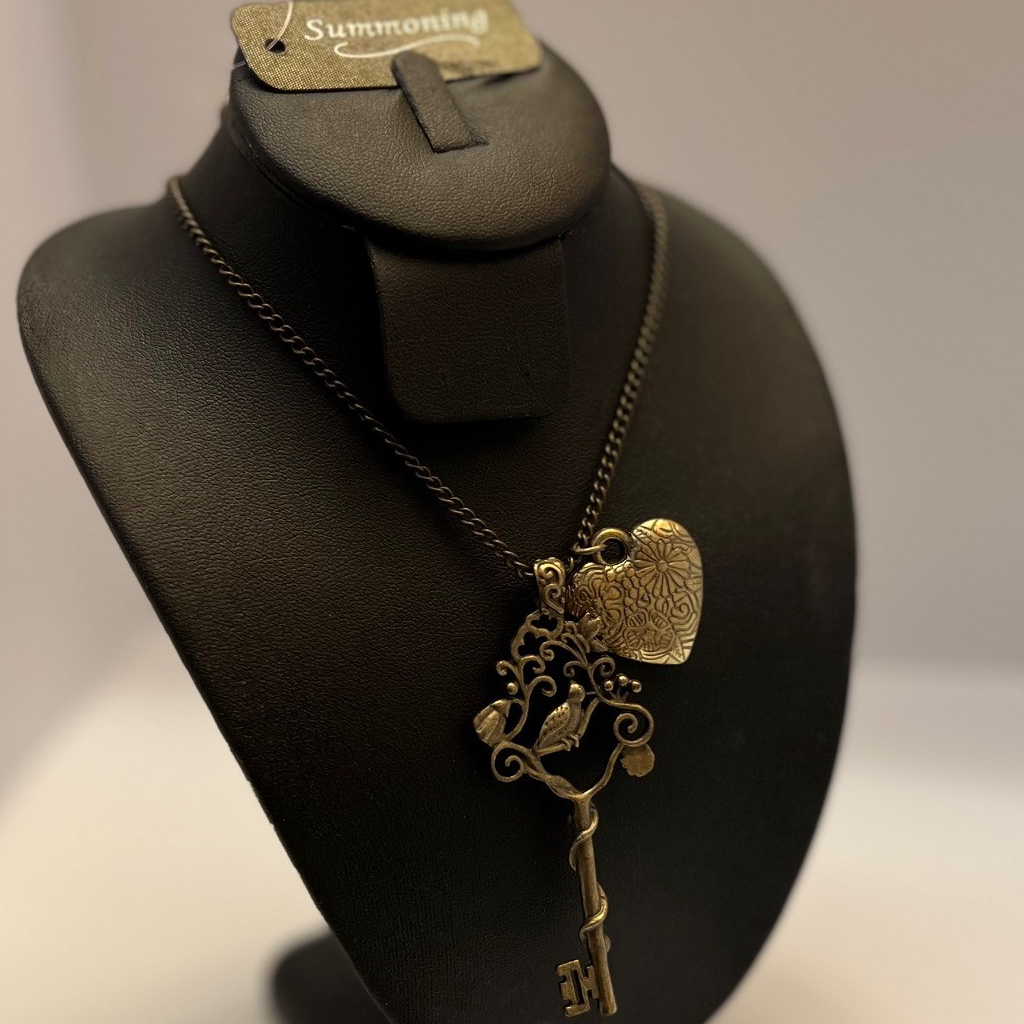Elegant Gold Toned Heart-and-Key Necklace