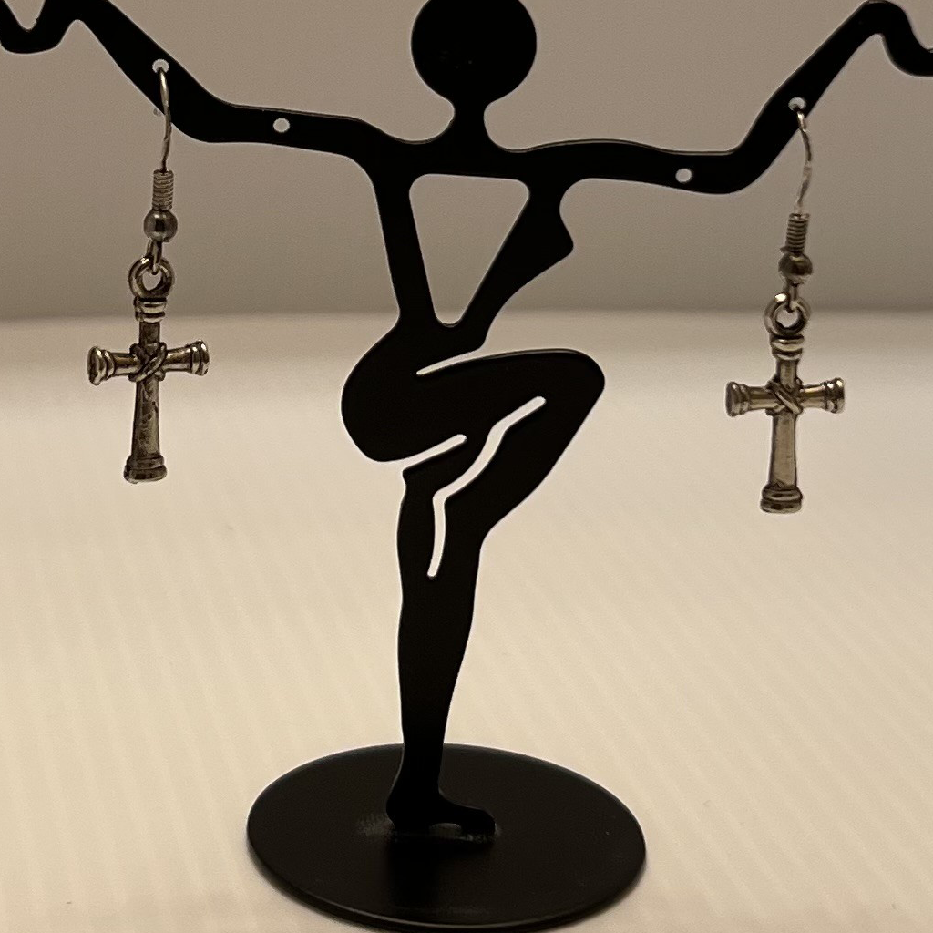 Silver Toned Cross Dangle Earrings