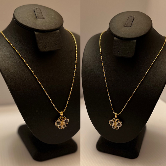 Elegant White Topaz Butterfly Pendant Gold Toned Necklace