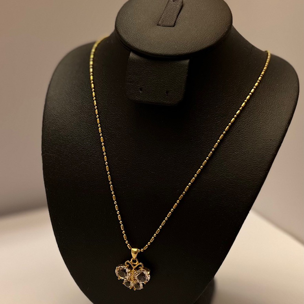 Elegant White Topaz Butterfly Pendant Gold Toned Necklace