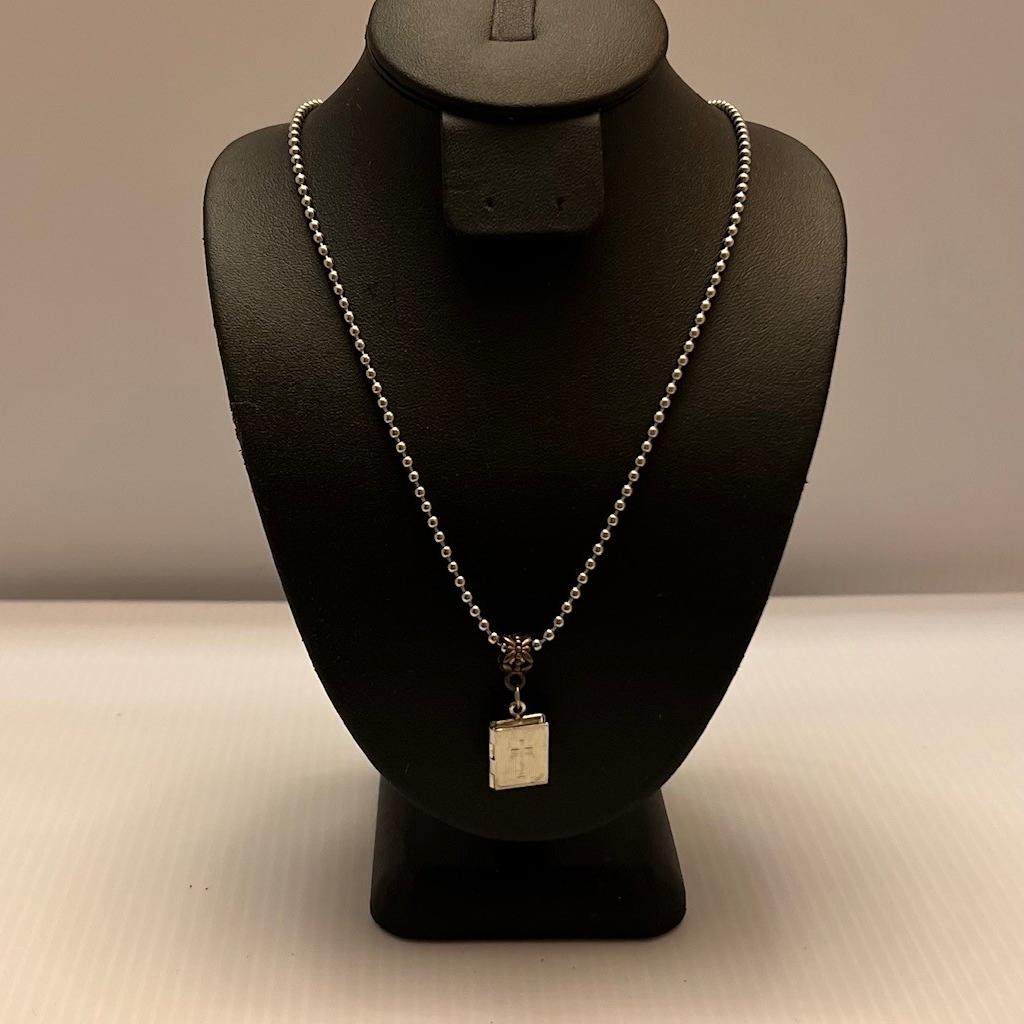 Silver Toned Cross Photo Locket Frame Pendant Necklace