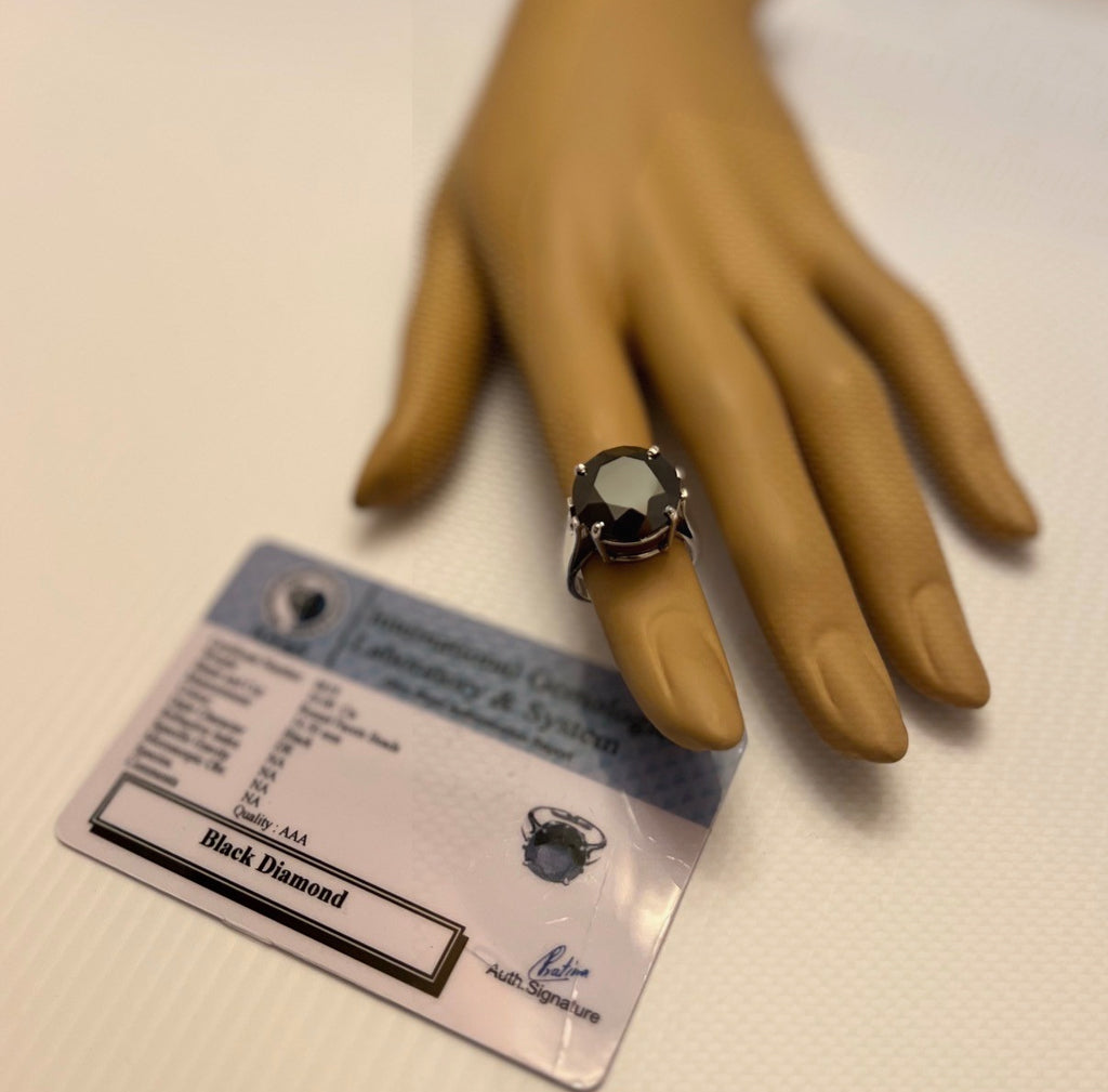 Black Diamond 10ctw Solitaire Prong Ring 925 Sterling Silver IGL&S Size 6.5