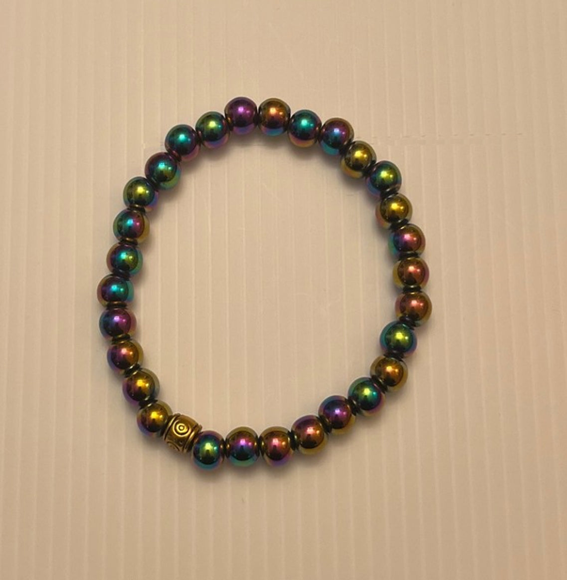 Natural Rainbow Hematite Elastic Bracelet, 8in