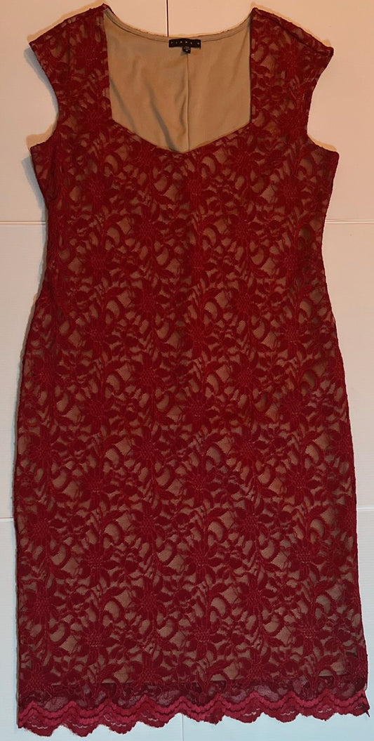 Tiana B. Red Floral Lace Sheath Dress Sweetheart Cap Sleeve, Size 12