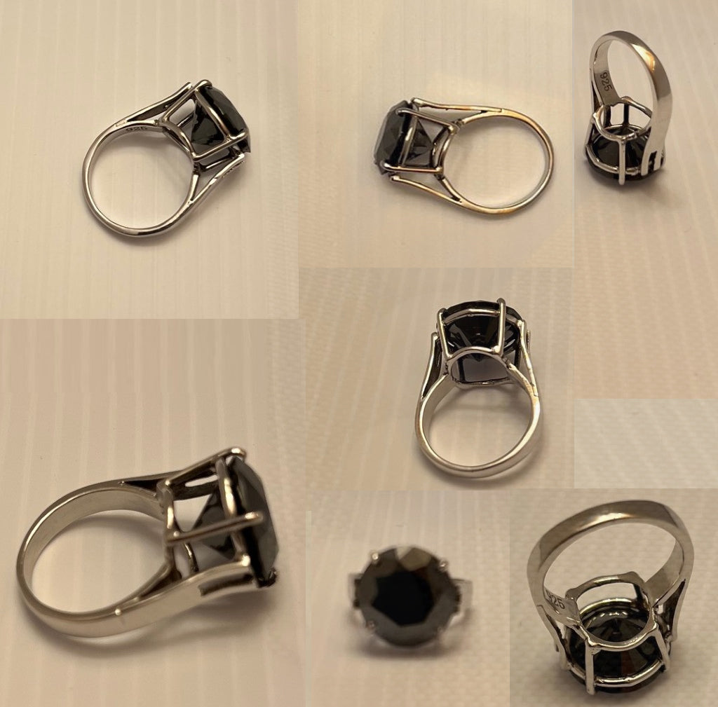 Black Diamond 10ctw Solitaire Prong Ring 925 Sterling Silver IGL&S Size 6.5