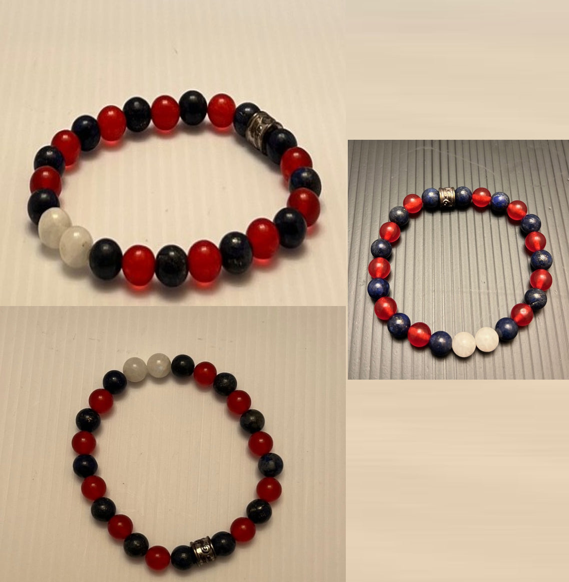 Natural Moonstone, Red Agate, Lapis Lazuli Stretchy Gemstones Bracelet, 8in