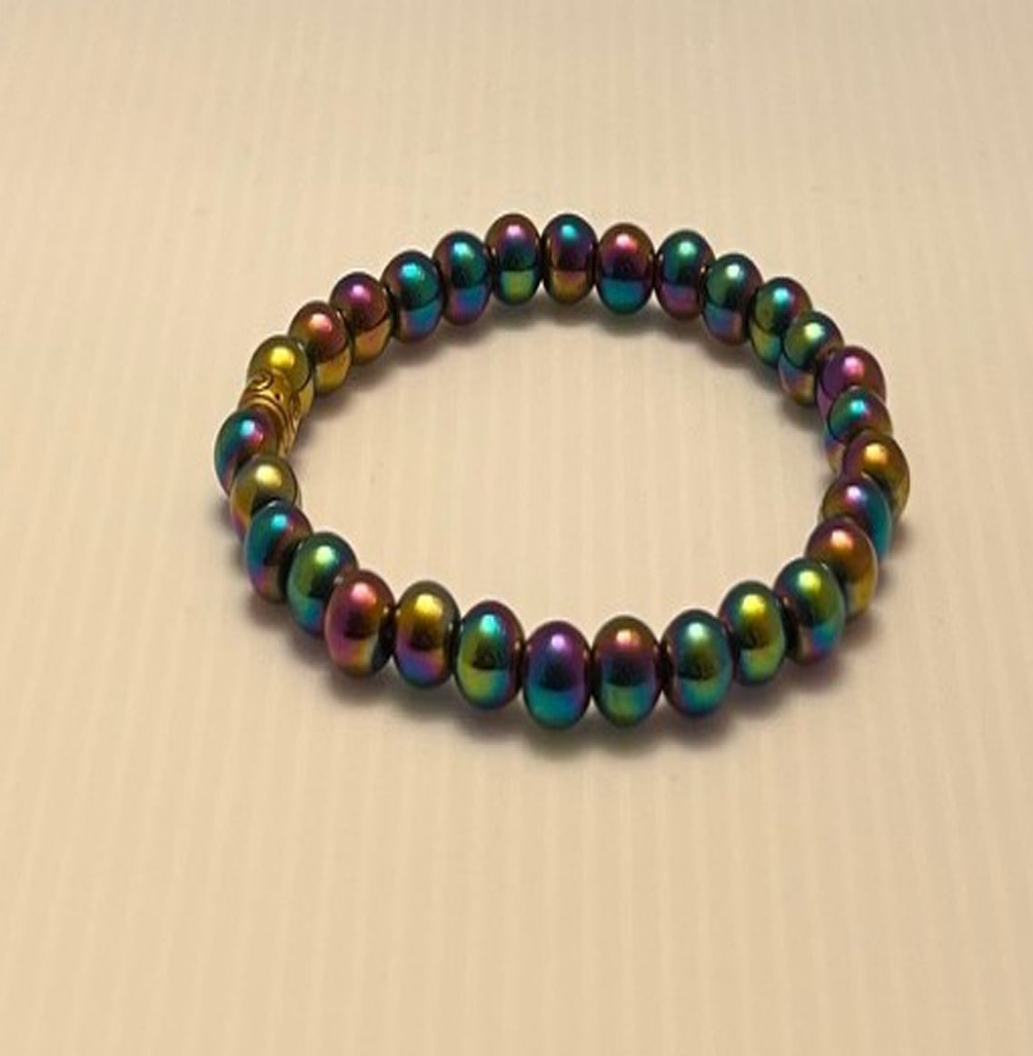 Natural Rainbow Hematite Elastic Bracelet, 8in