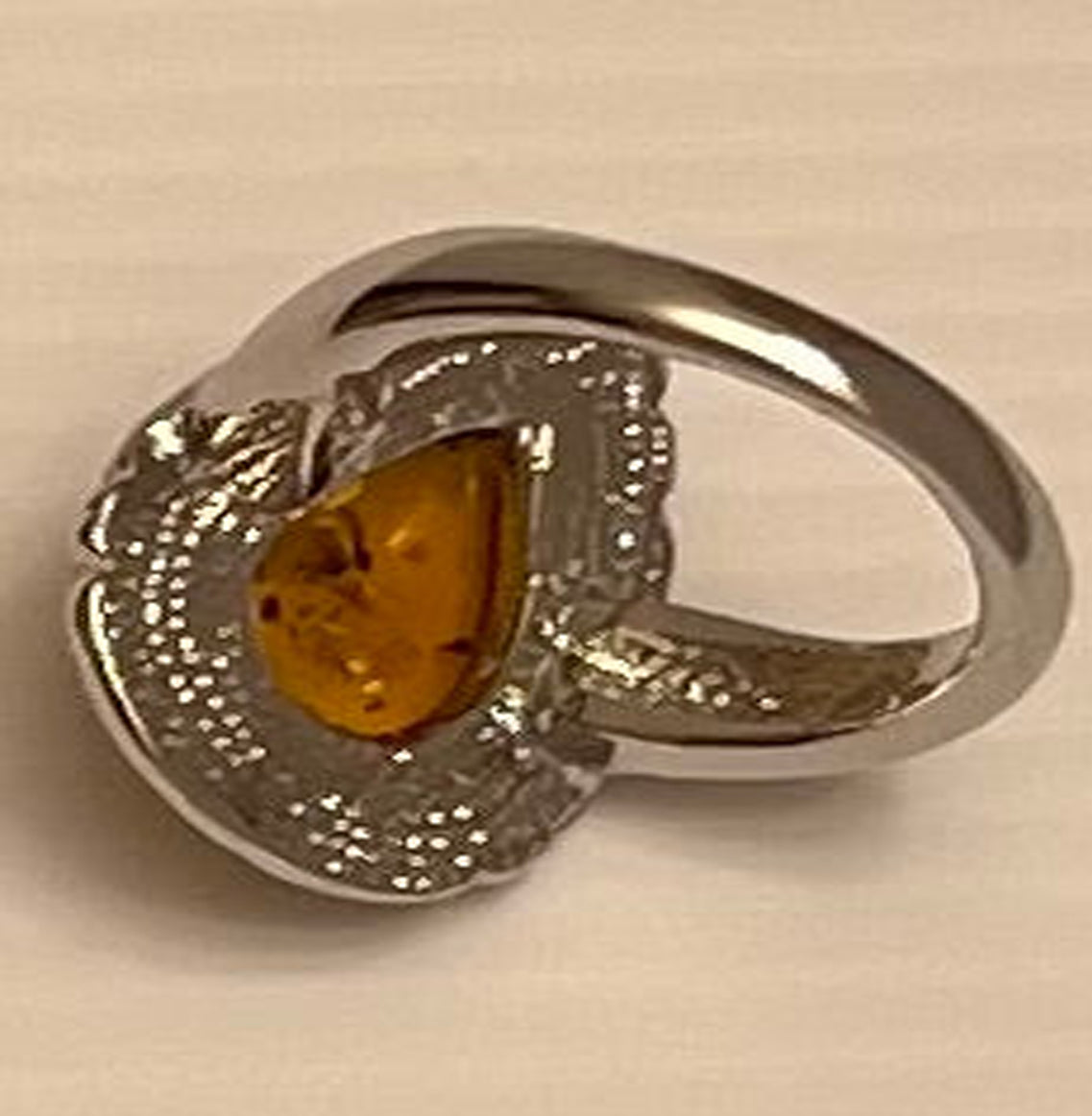 Golden Honey Baltic Amber Ring (Teardrop shaped, size 10)