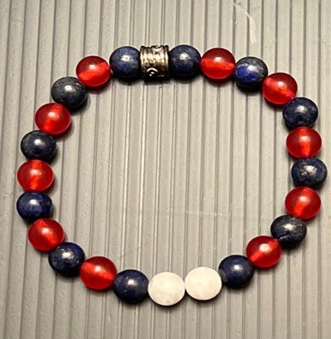 Natural Moonstone, Red Agate, Lapis Lazuli Stretchy Gemstones Bracelet, 8in