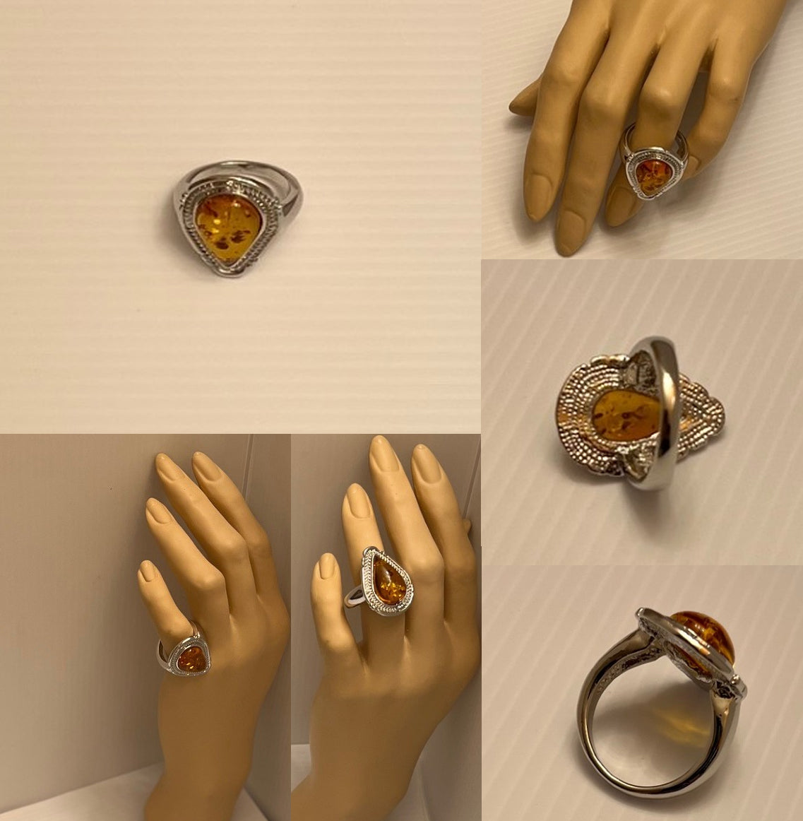 Golden Honey Baltic Amber Ring (Teardrop shaped, size 10)