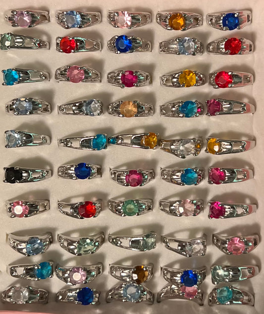Rhinestone Silver Toned Fashion Ring (Blue, Pink, Amber, white, Black, Green, Fuchsia Colors)