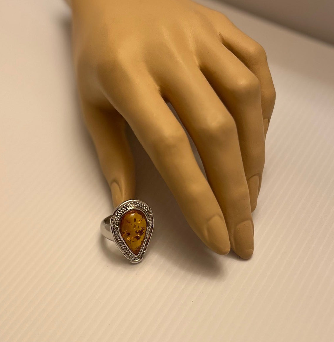Golden Honey Baltic Amber Ring (Teardrop shaped, size 10)