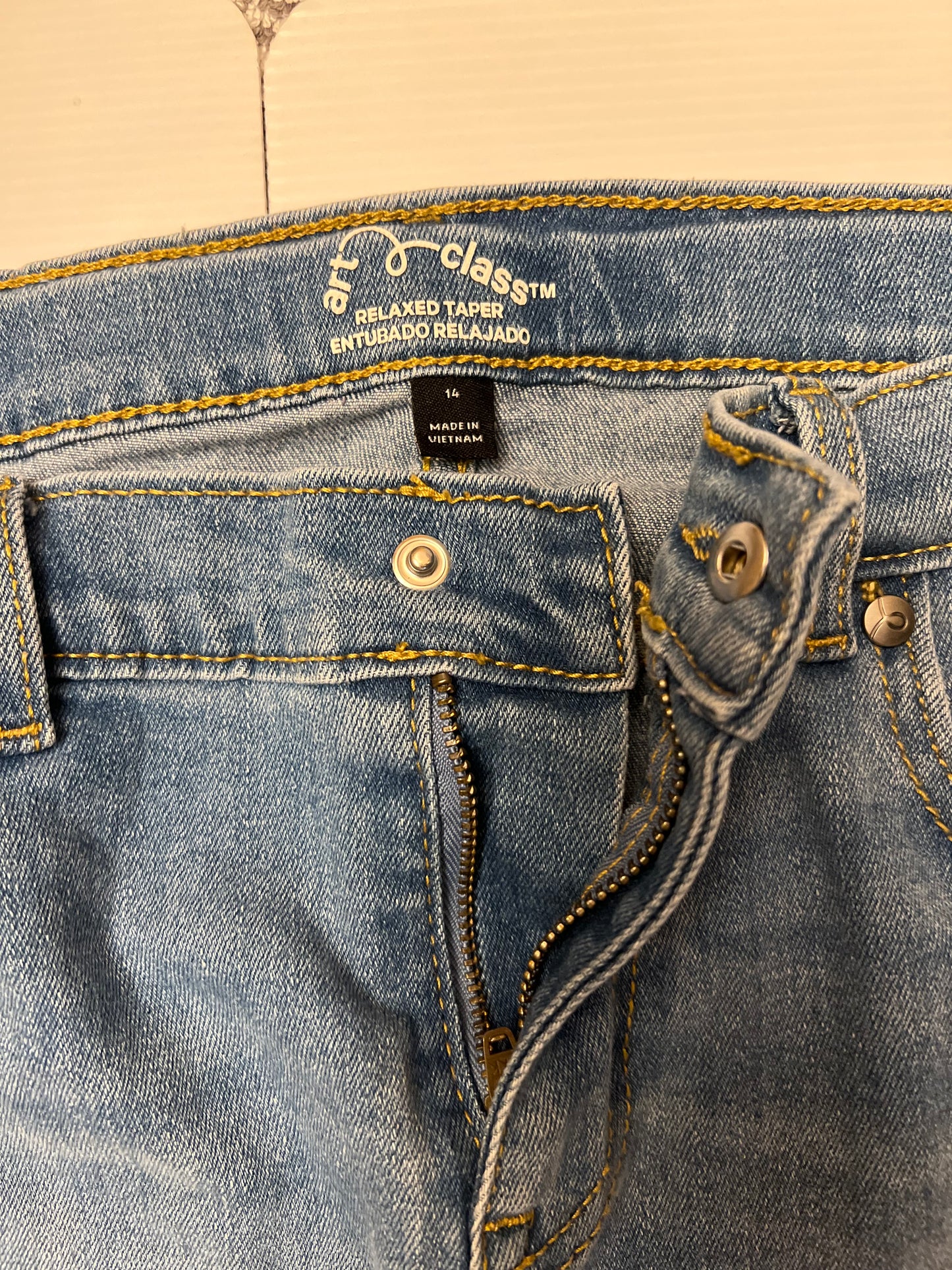 Art Class Teens Relaxed,  Tapered Blue,  Medium Wash Denim Jeans, Size 14