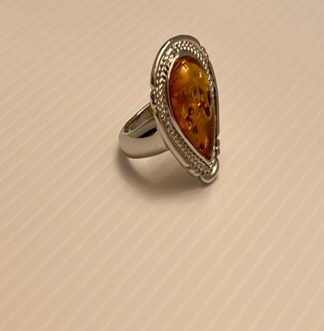 Golden Honey Baltic Amber Ring (Teardrop shaped, size 10)
