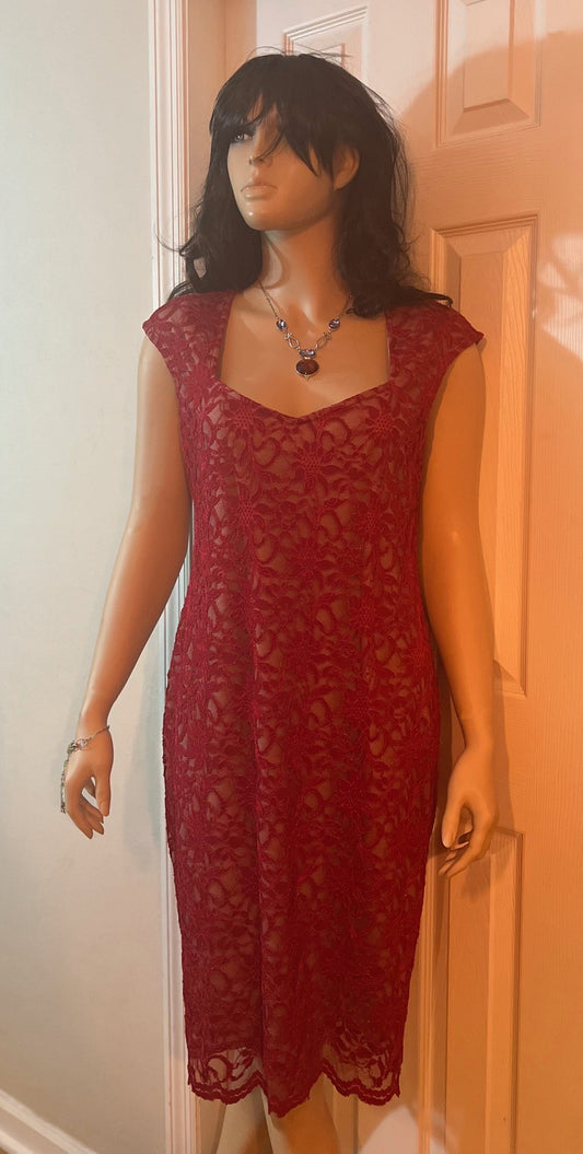 Tiana B. Red Floral Lace Sheath Dress Sweetheart Cap Sleeve, Size 12