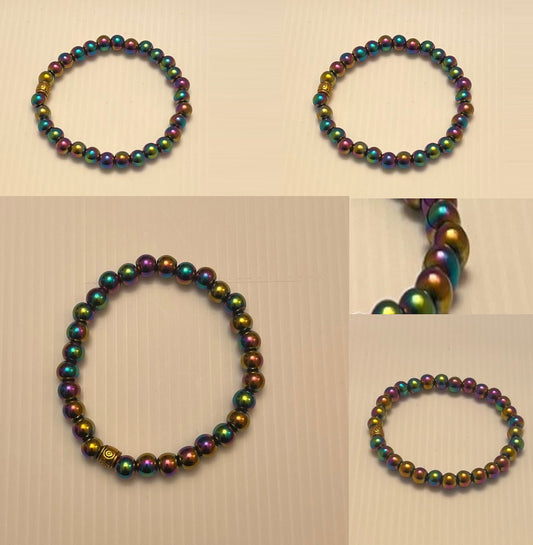 Natural Rainbow Hematite Elastic Bracelet, 8in