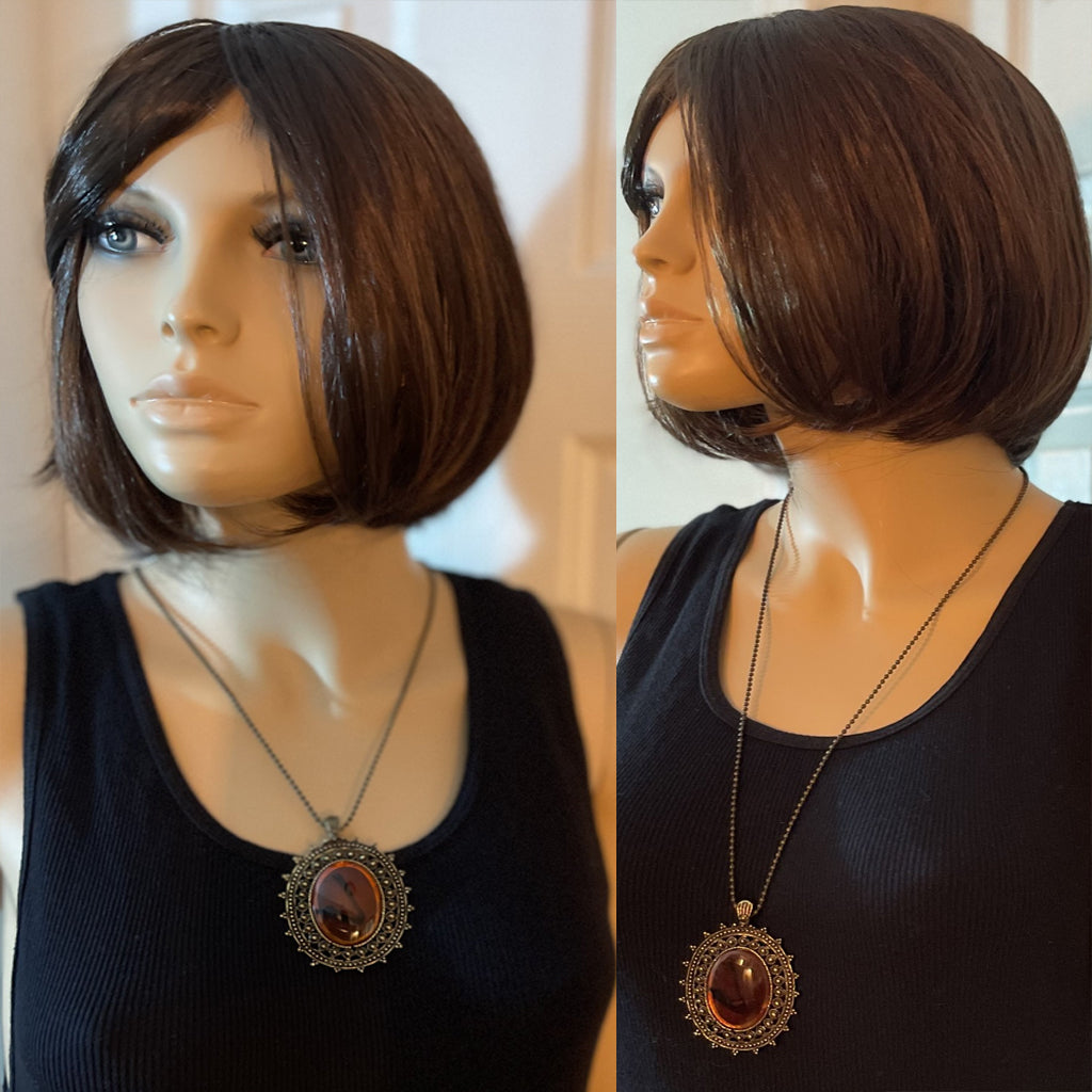 Oval Orange- Reddish Glass Pendant Necklace Bronze Ball/Bead Chain