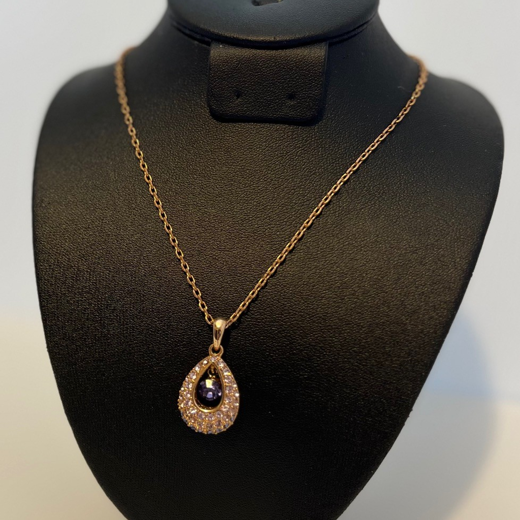 Elegant Gold and Bluish-Purple Teardrop Pendant Necklace