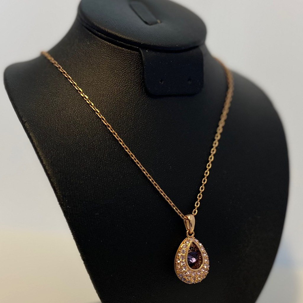 Elegant Gold and Bluish-Purple Teardrop Pendant Necklace