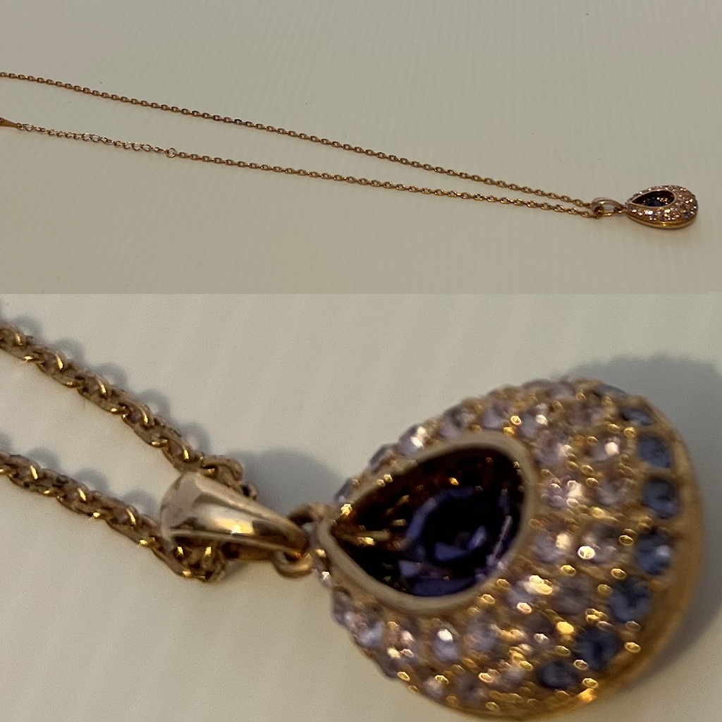 Elegant Gold and Bluish-Purple Teardrop Pendant Necklace