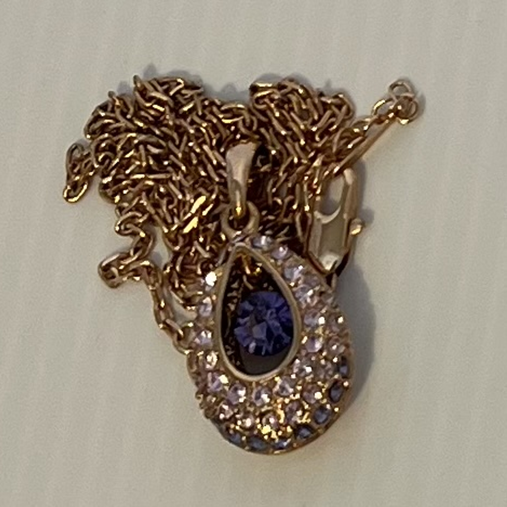 Elegant Gold and Bluish-Purple Teardrop Pendant Necklace