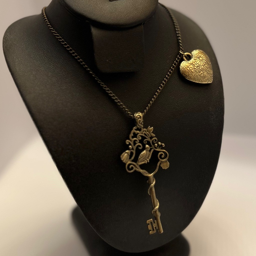 Elegant Gold Toned Heart-and-Key Necklace