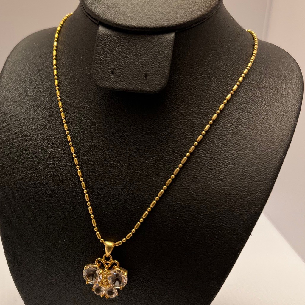 Elegant White Topaz Butterfly Pendant Gold Toned Necklace