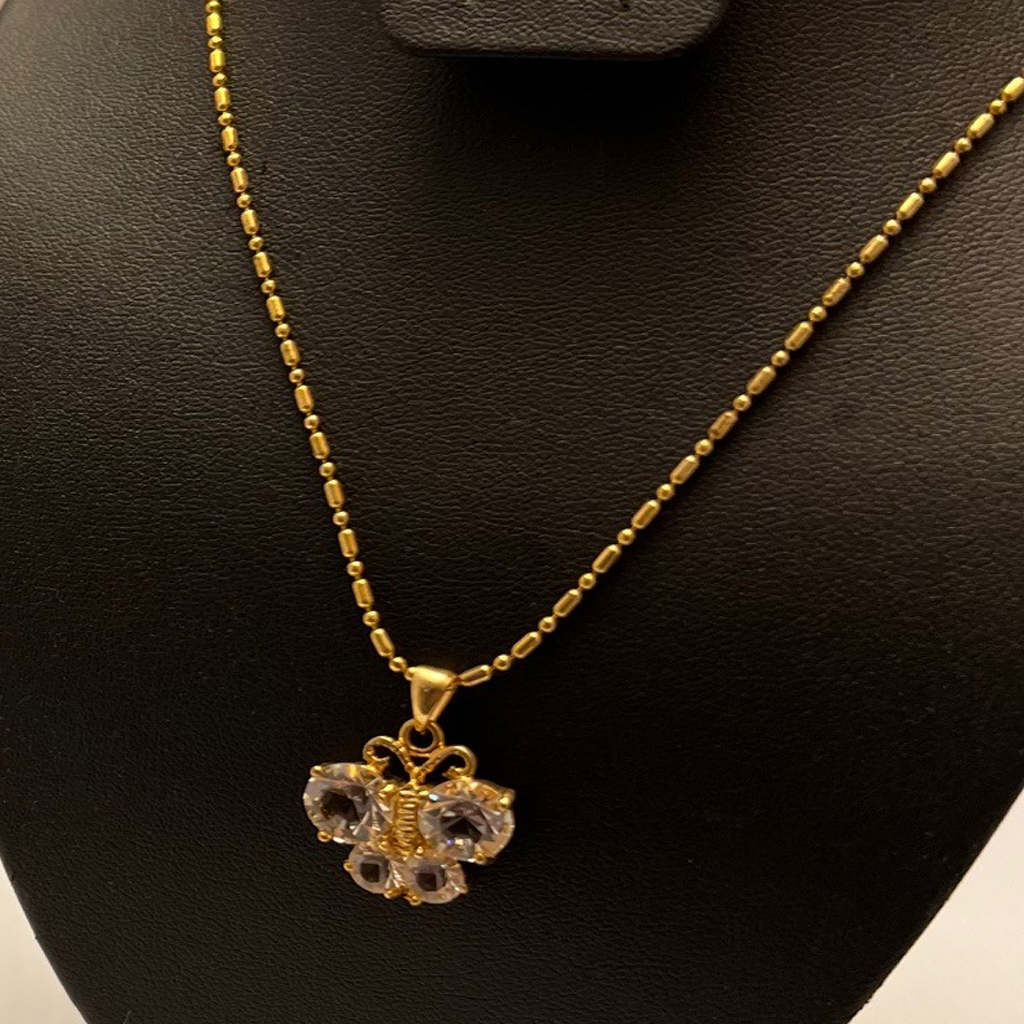 Elegant White Topaz Butterfly Pendant Gold Toned Necklace