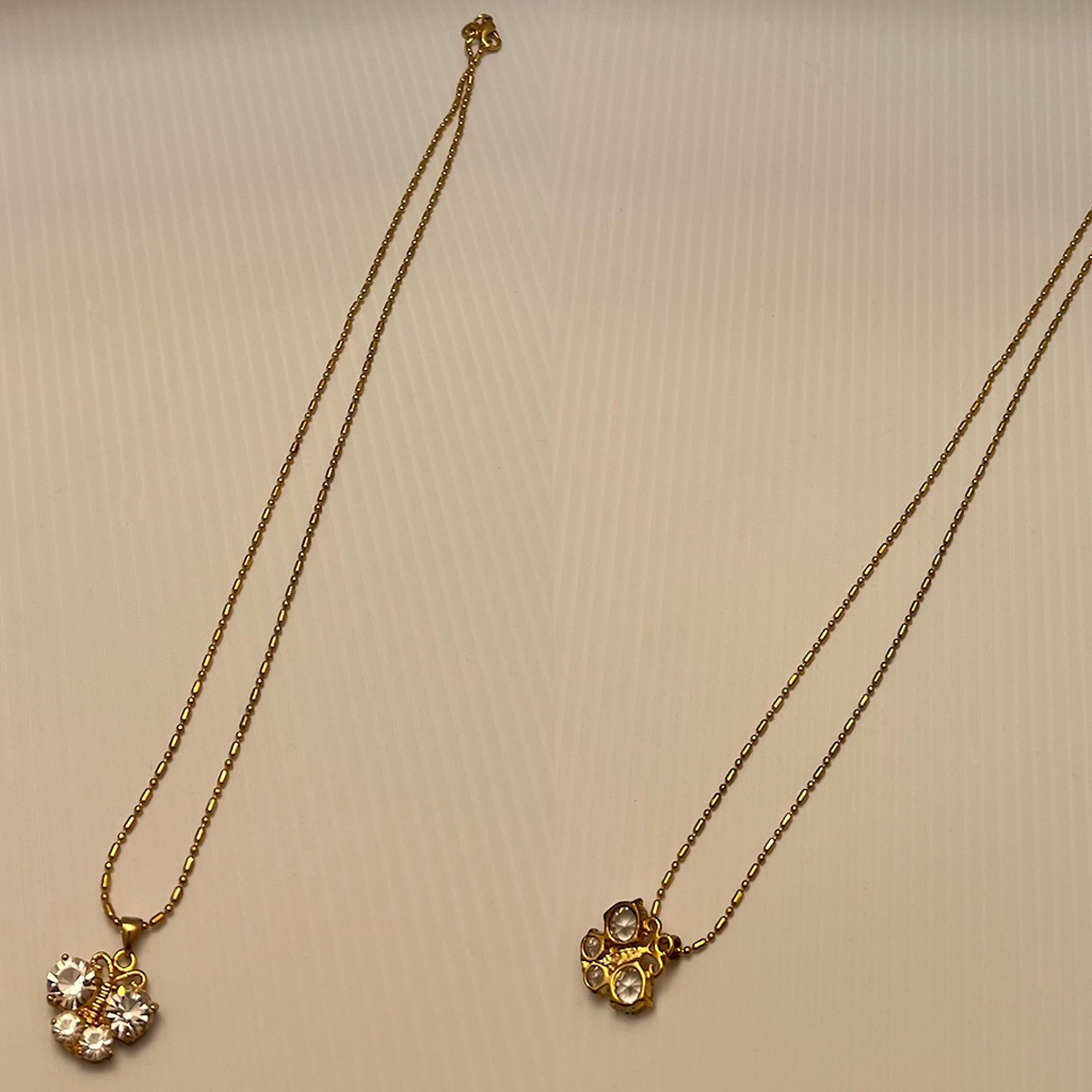 Elegant White Topaz Butterfly Pendant Gold Toned Necklace