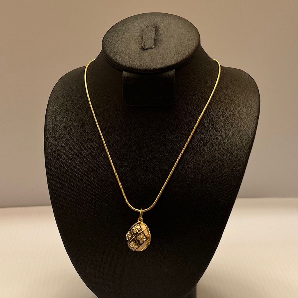 Gold Toned Swarosvki Crystal Egg Pendant Necklace