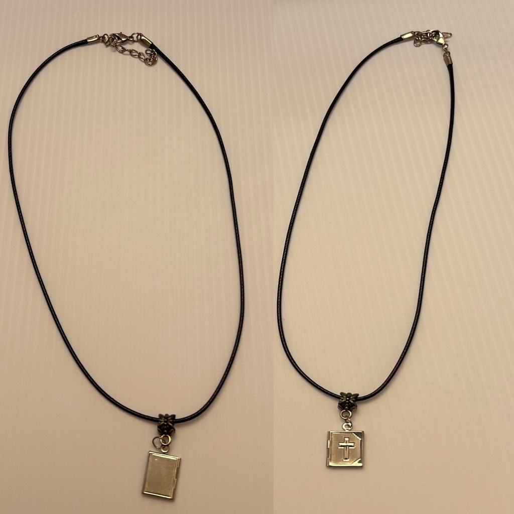 Silver Toned Cross Photo Locket Frame Pendant Leather Cord Necklace