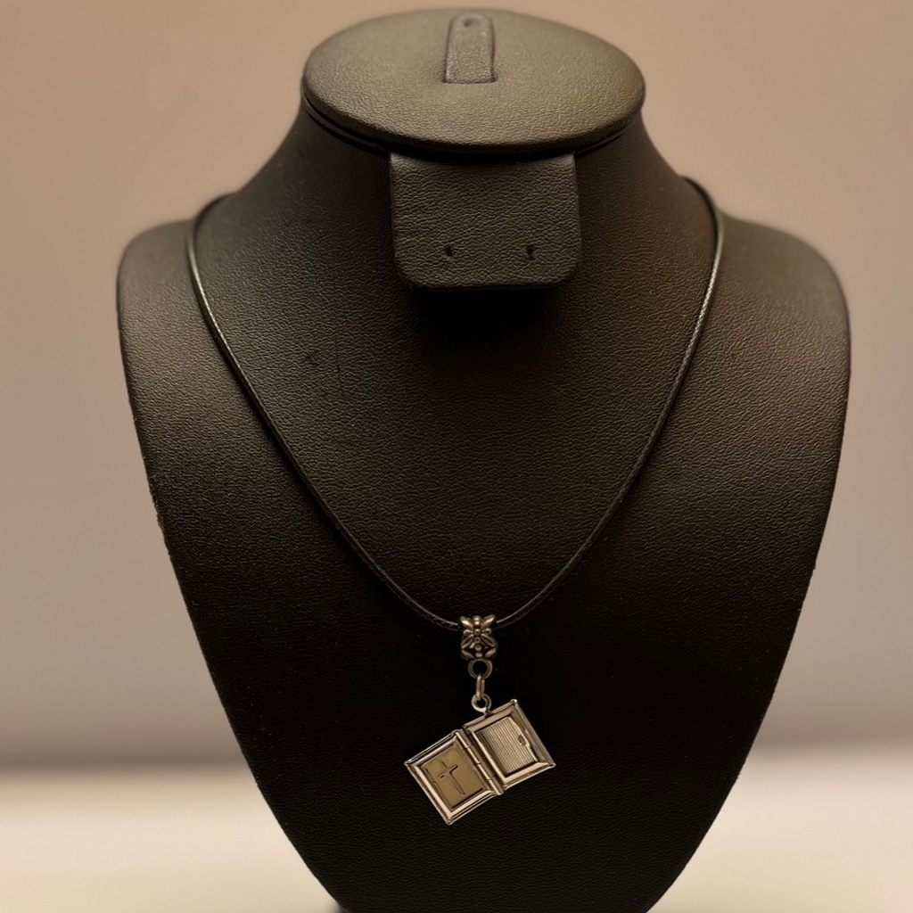 Silver Toned Cross Photo Locket Frame Pendant Leather Cord Necklace