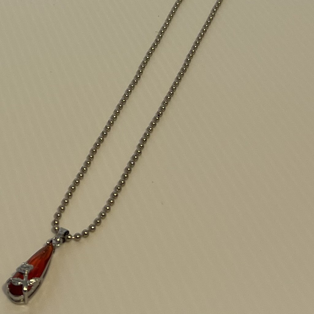Elegant Flower-Red Pendant Silver Toned Necklace