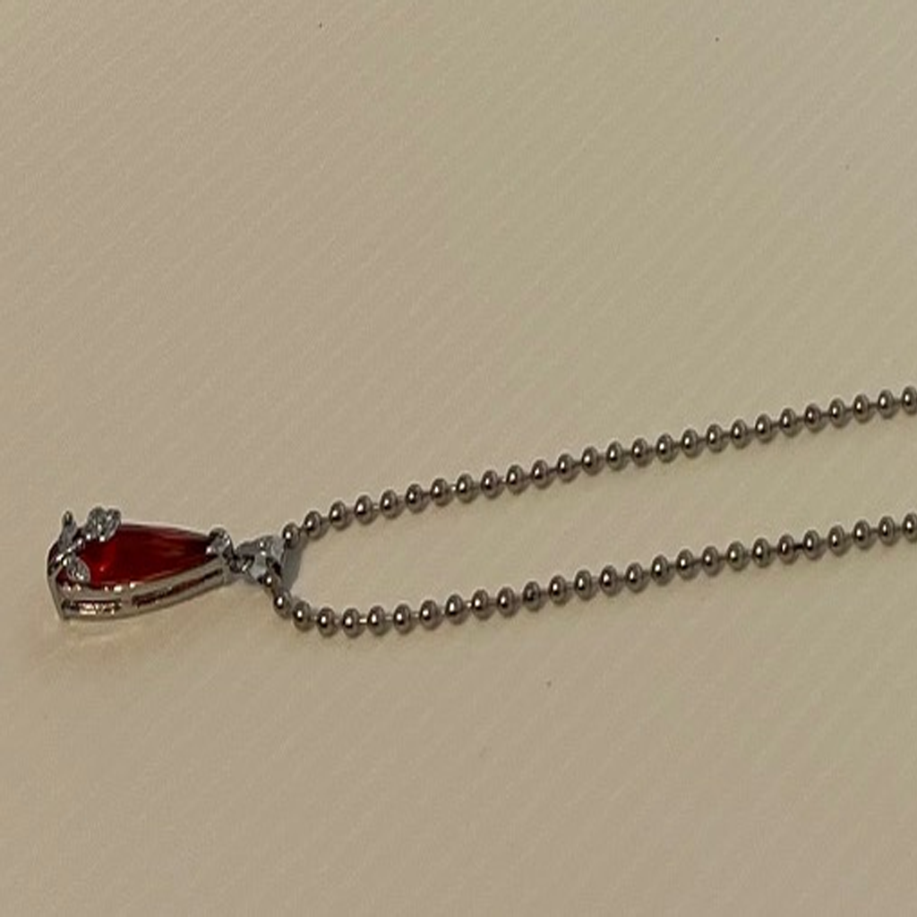 Elegant Flower-Red Pendant Silver Toned Necklace
