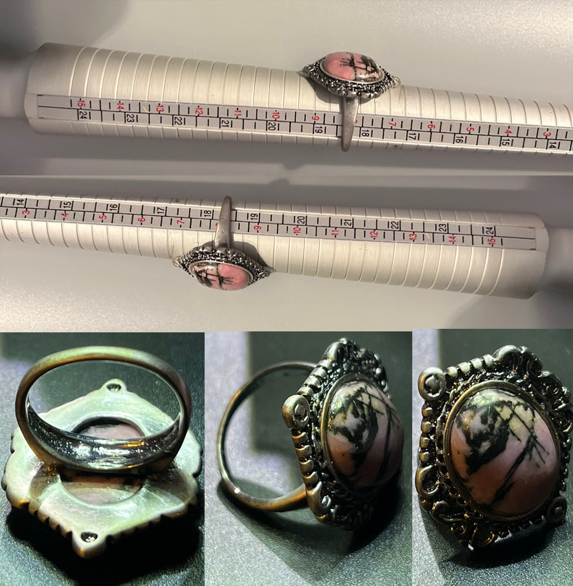 Natural Rhodonite Fashion Ring, Size 8, Silver Toned