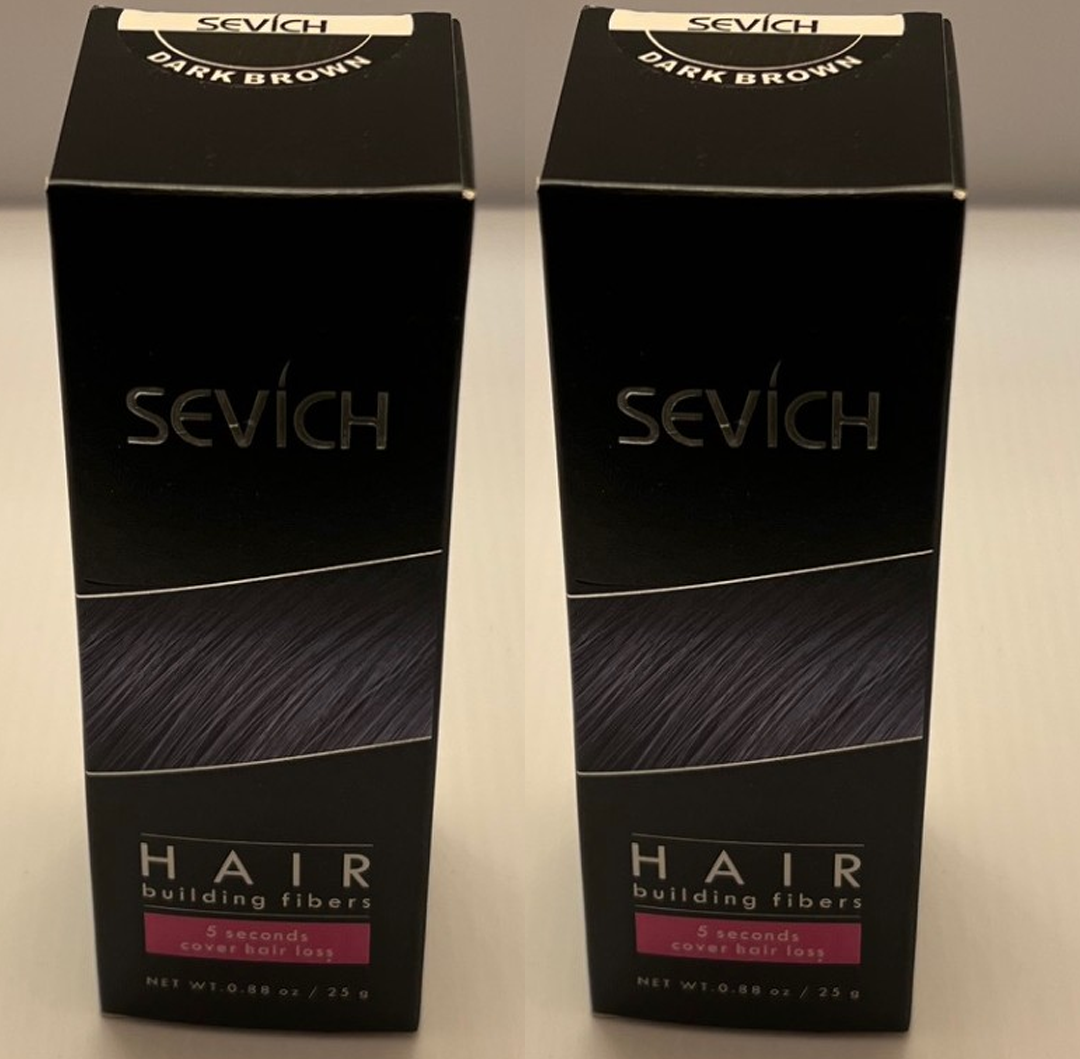 Two Sevich Keratin Hair Building/Thickening Fibers Dark Brown Powder 0.88 oz/25g